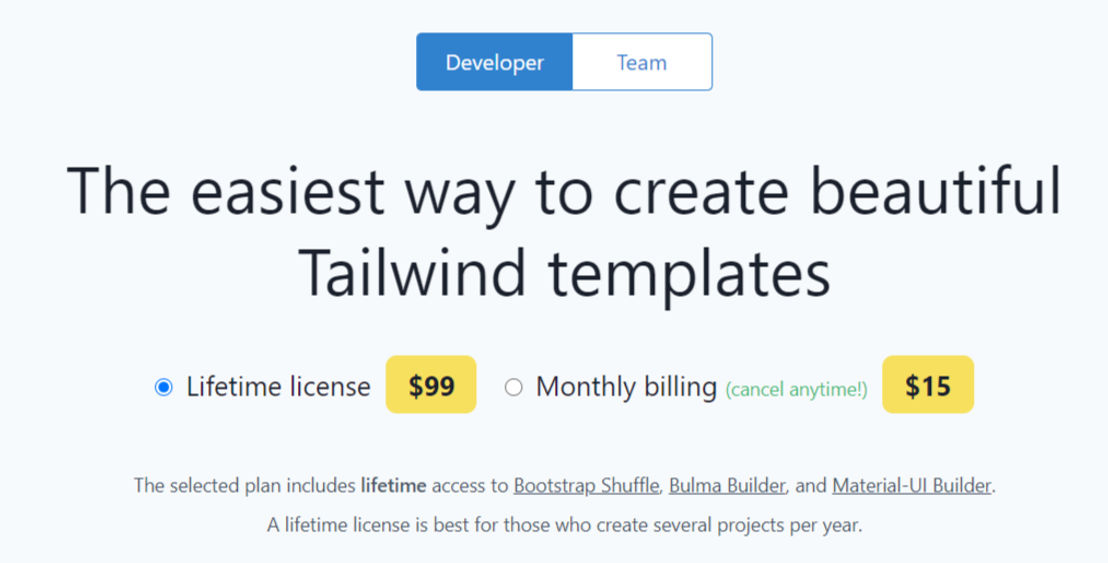 Tailwind Builder pricing