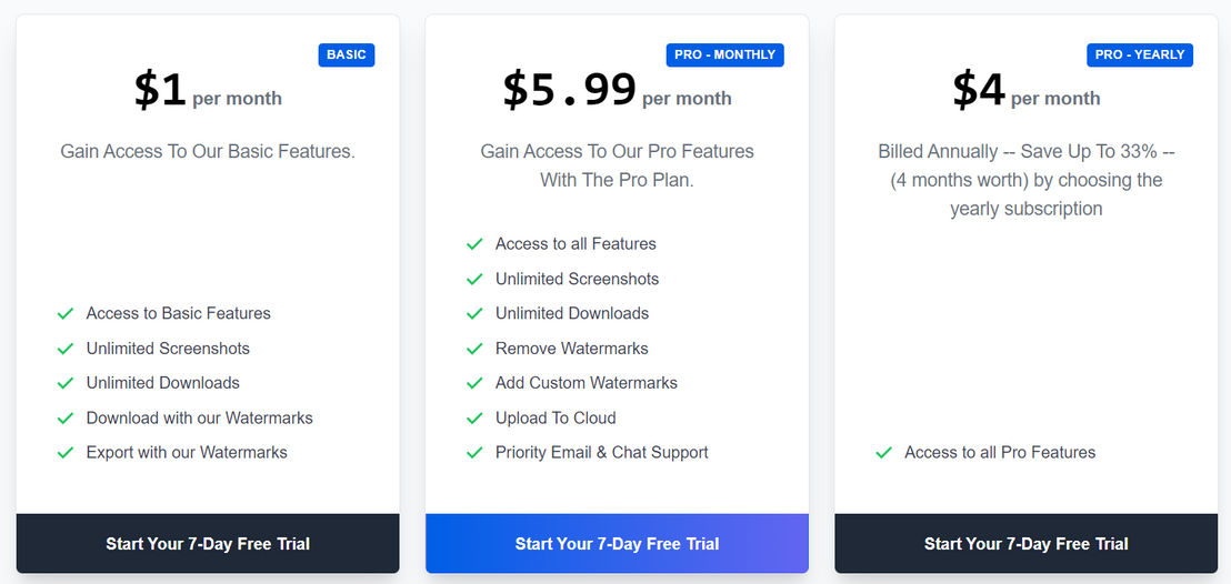 TakeAscreen pricing