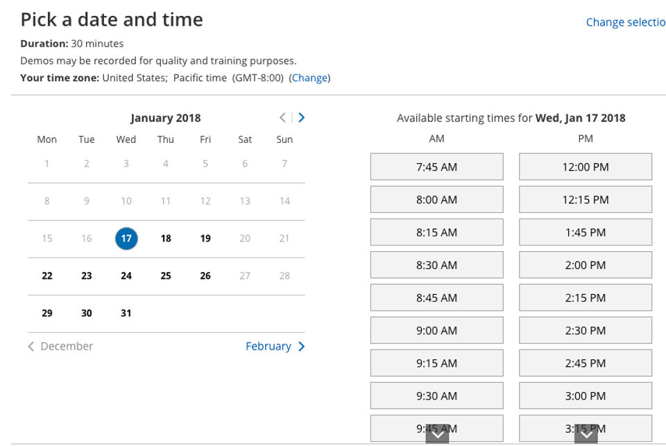 Available demo dates and times