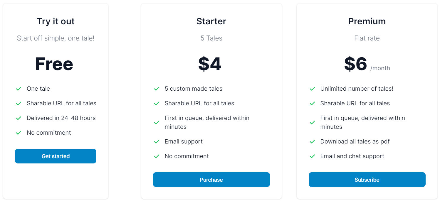 TalesTime pricing