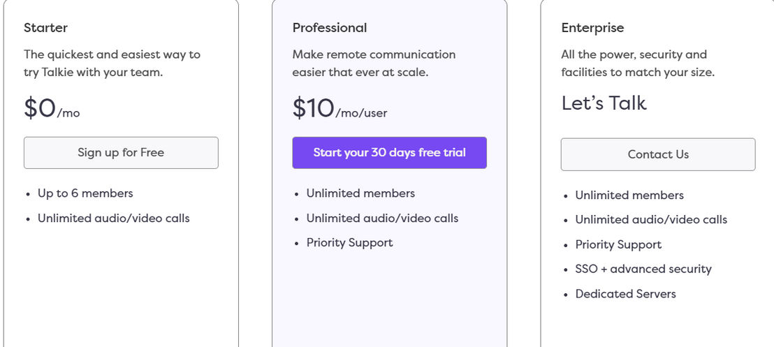 talkie pricing