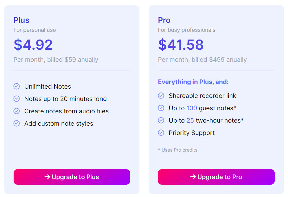 TalkNotes pricing