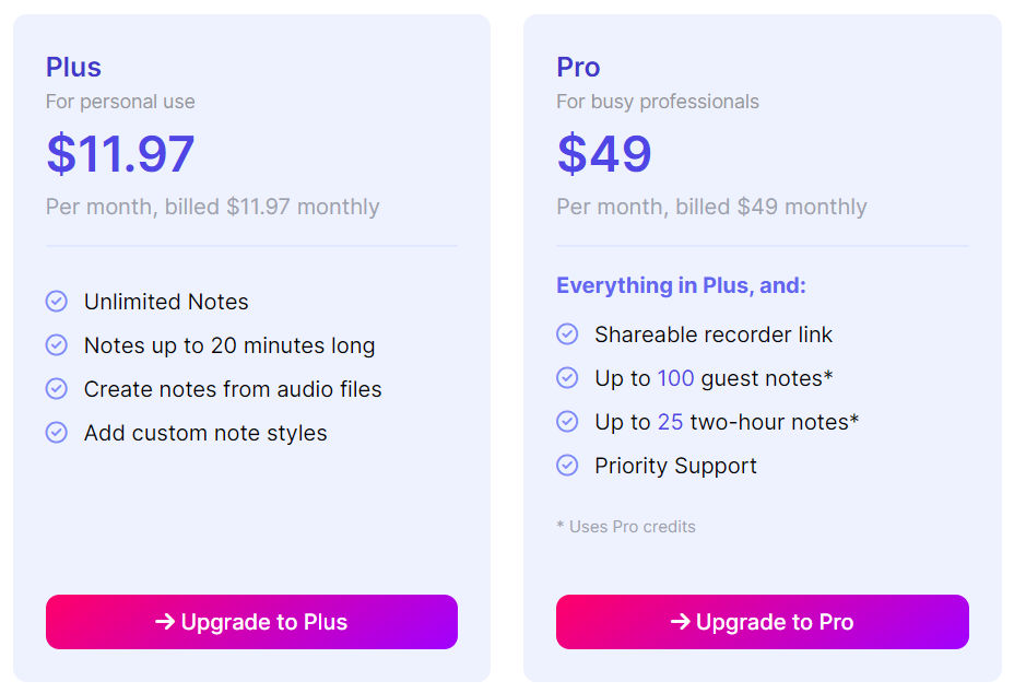 TalkNotes pricing