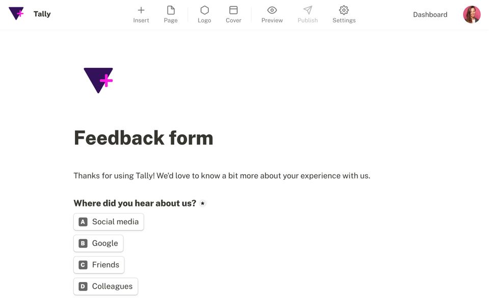 Feedback Form screenshot