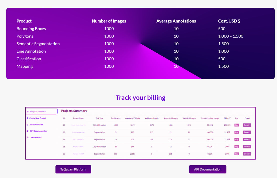 TaQadam Image Annotation pricing