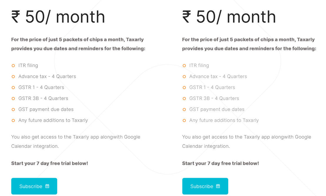 Taxarly pricing