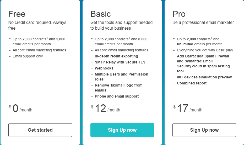 Taximail pricing