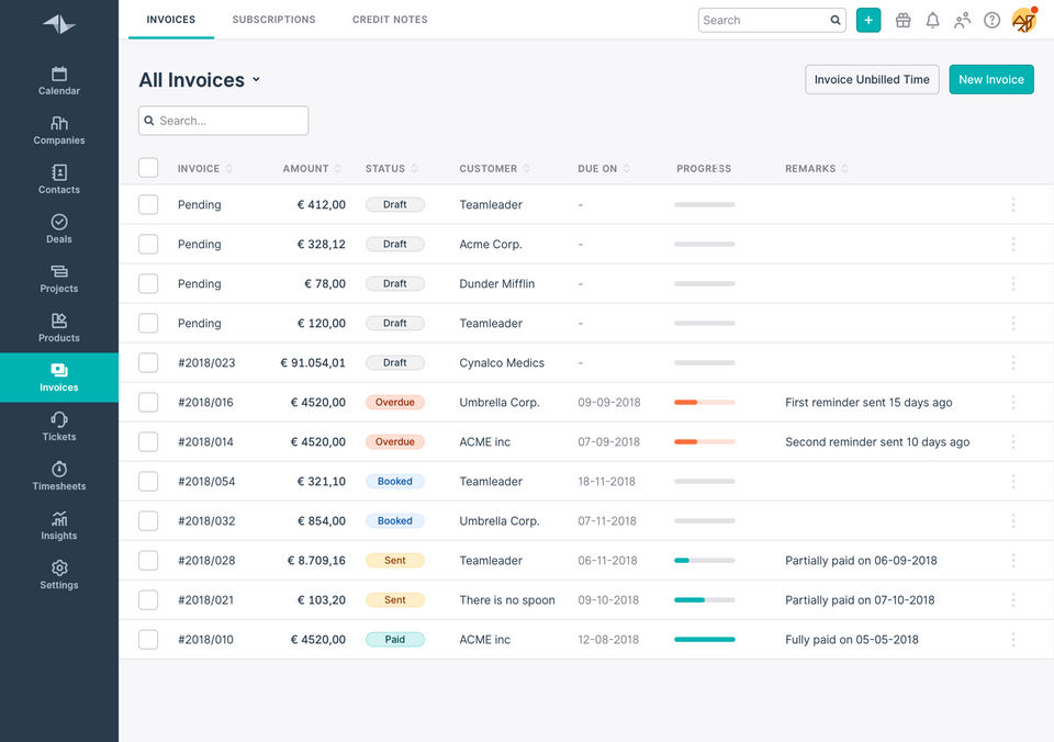 Invoice overview