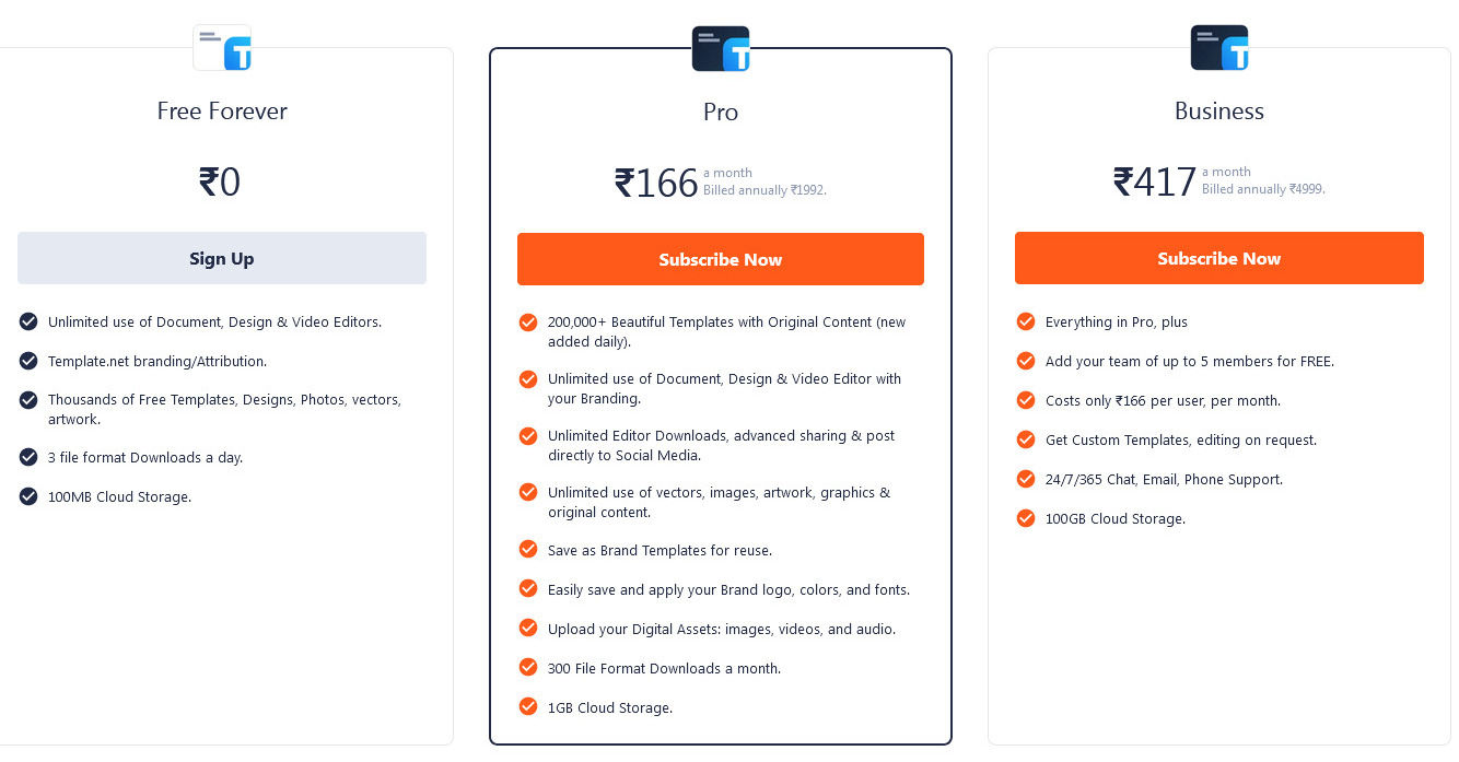 template-net pricing