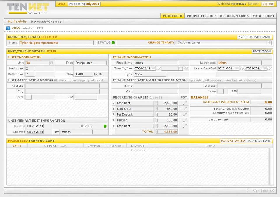 Payment/Charges Section