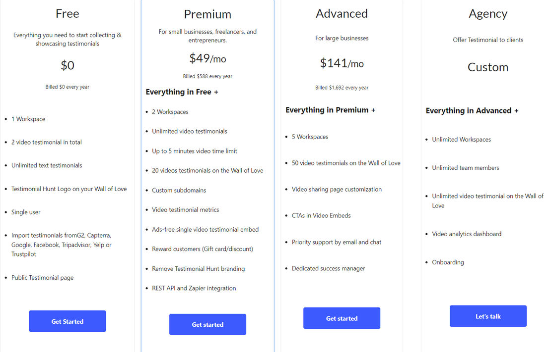 Testimonial Hunt pricing