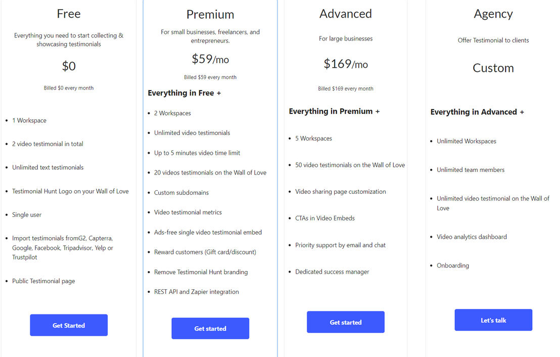 Testimonial Hunt pricing