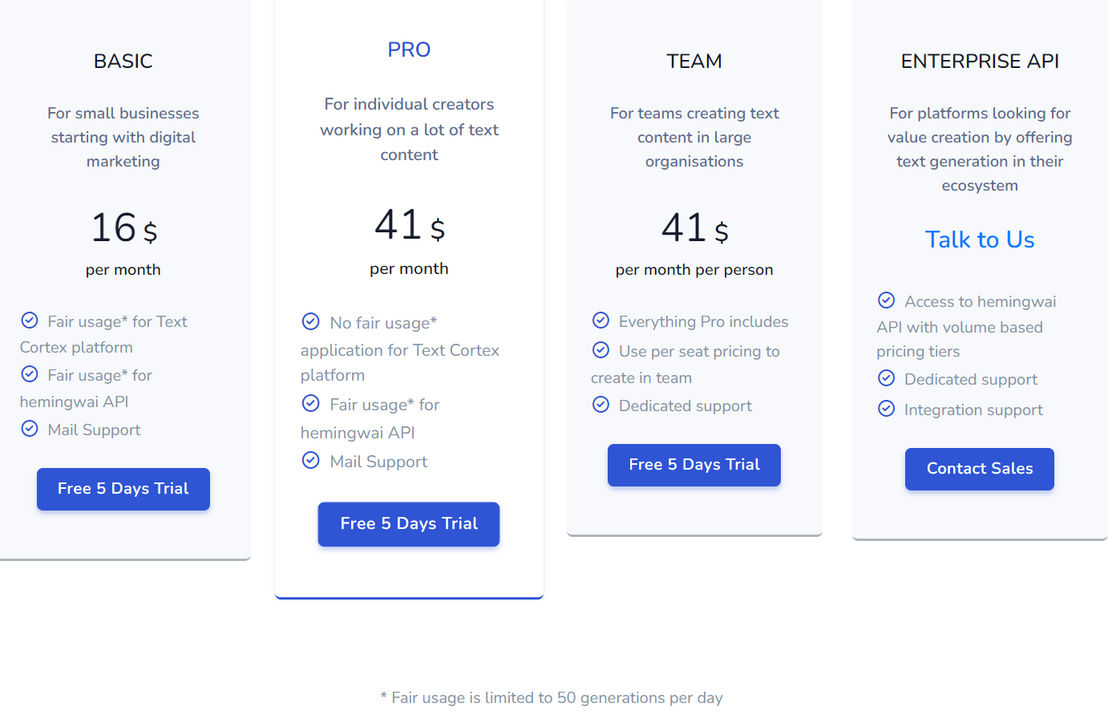 TextCortex AI pricing