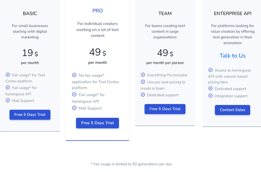 TextCortex AI pricing