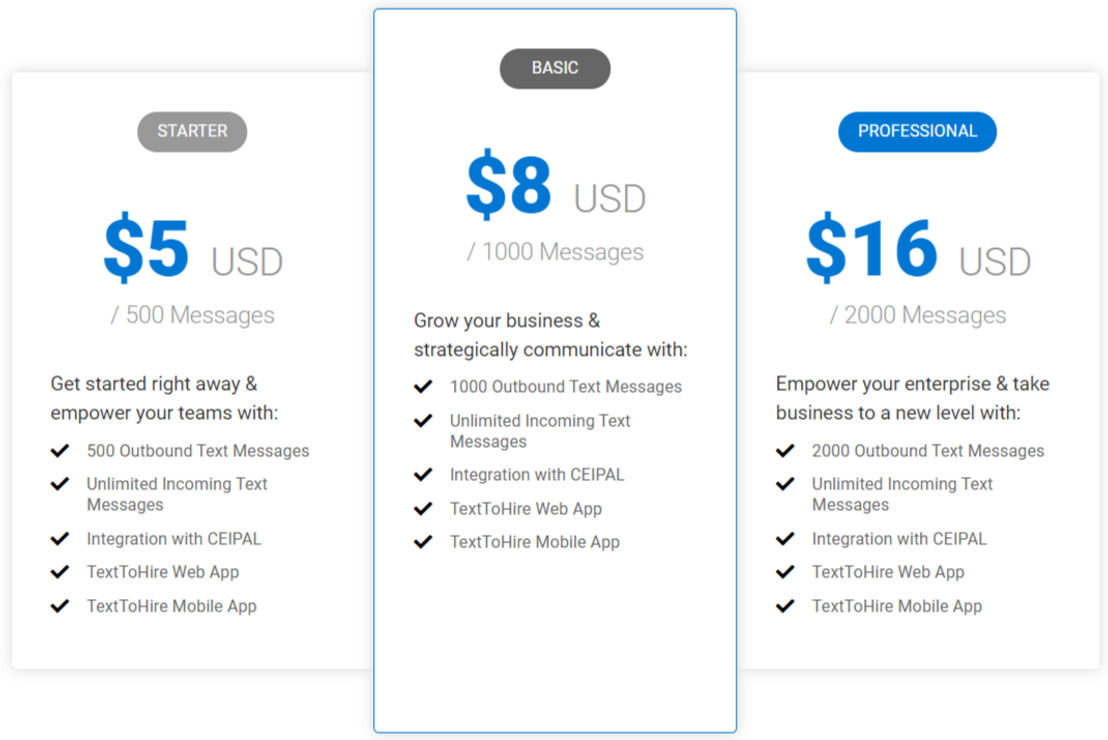 TextToHire pricing