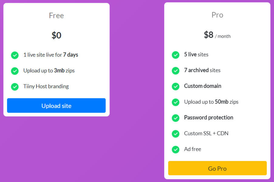 tiiny.host pricing