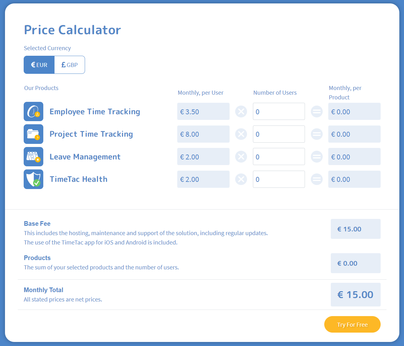 TimeTac pricing