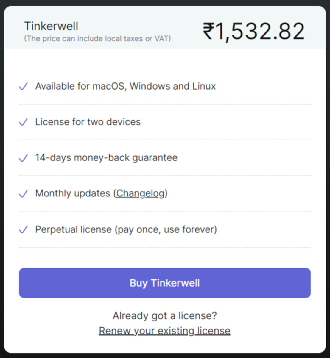 Tinkerwell pricing