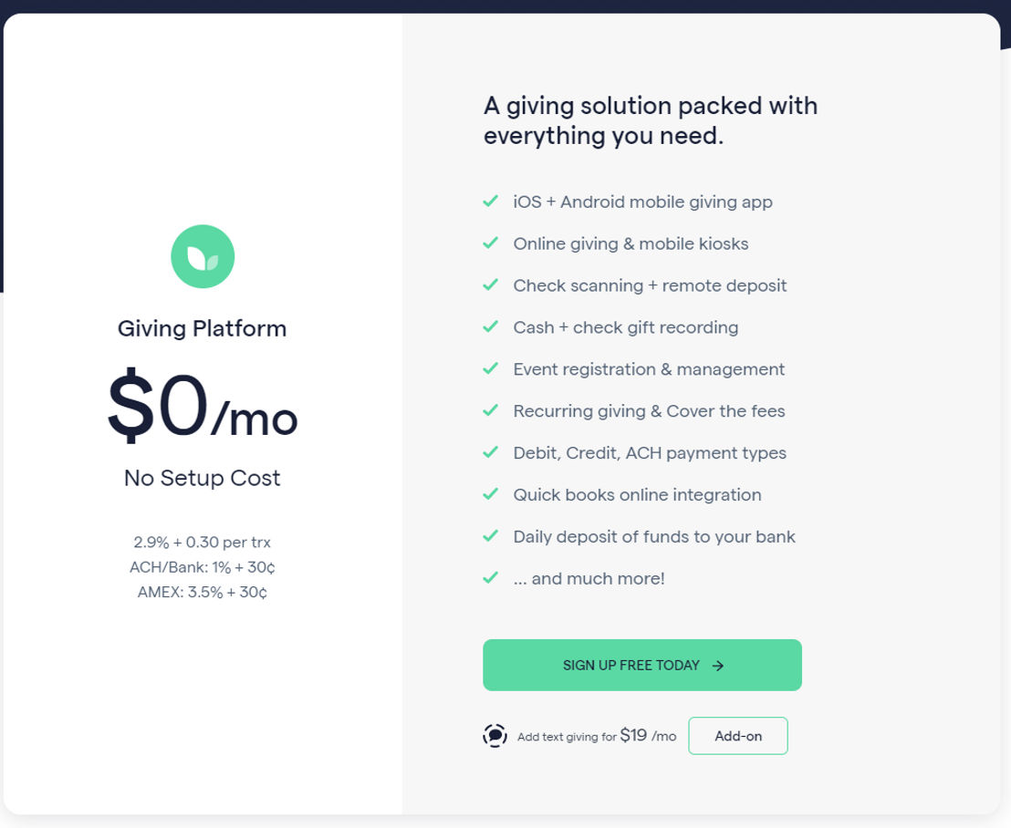 Tithe.ly Church Giving pricing