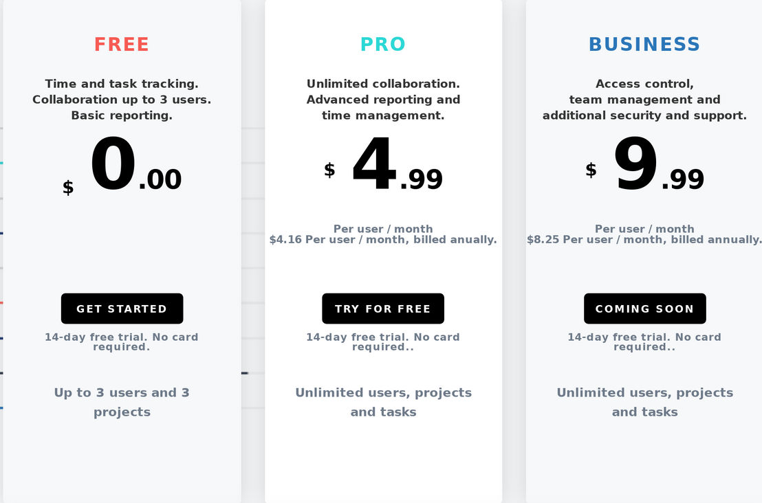 TrackingTime pricing