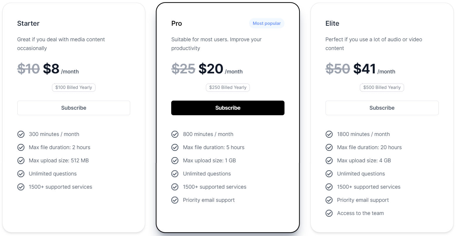 Transcript.LOL pricing