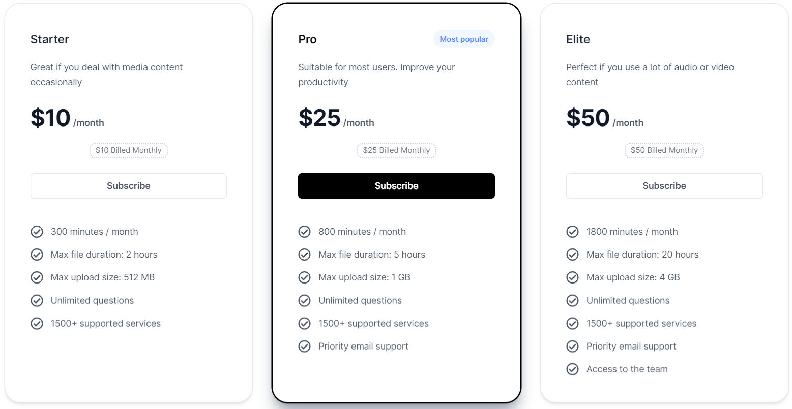 Transcript.LOL pricing