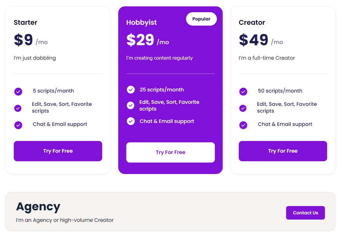 ugc-scripts pricing