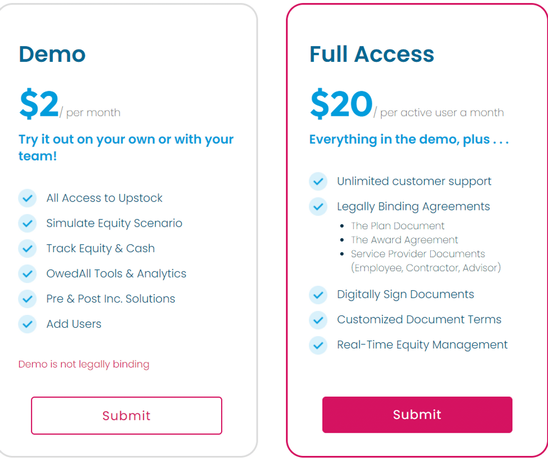 Upstock pricing