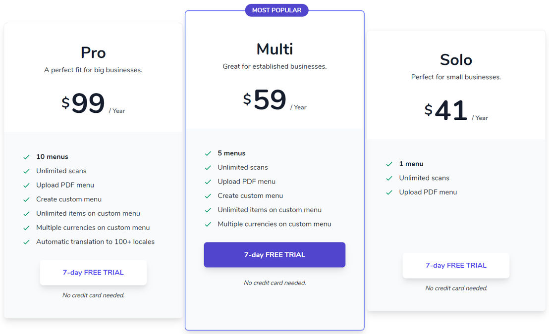 Velox Menus pricing