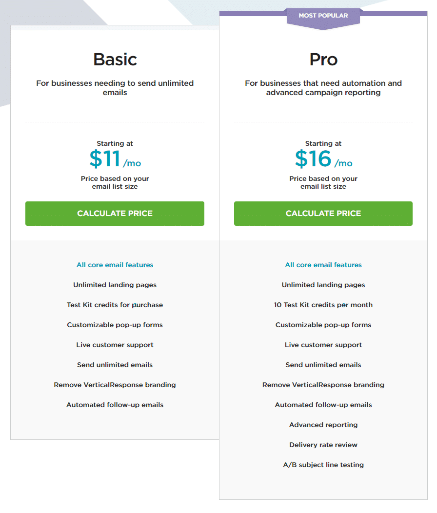 VerticalResponse pricing