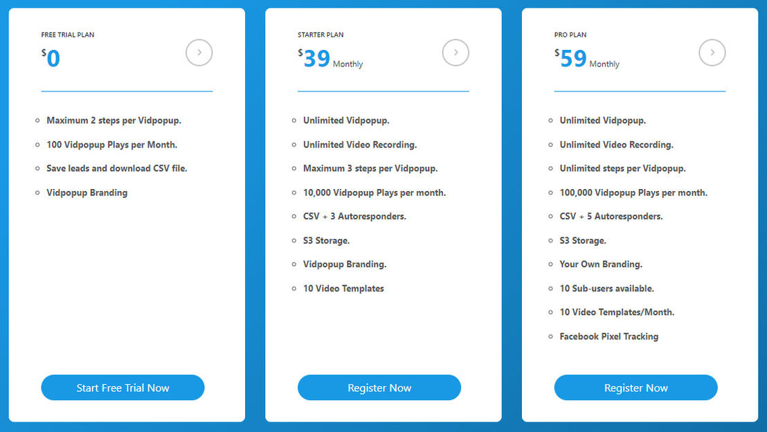 Vidpopup pricing