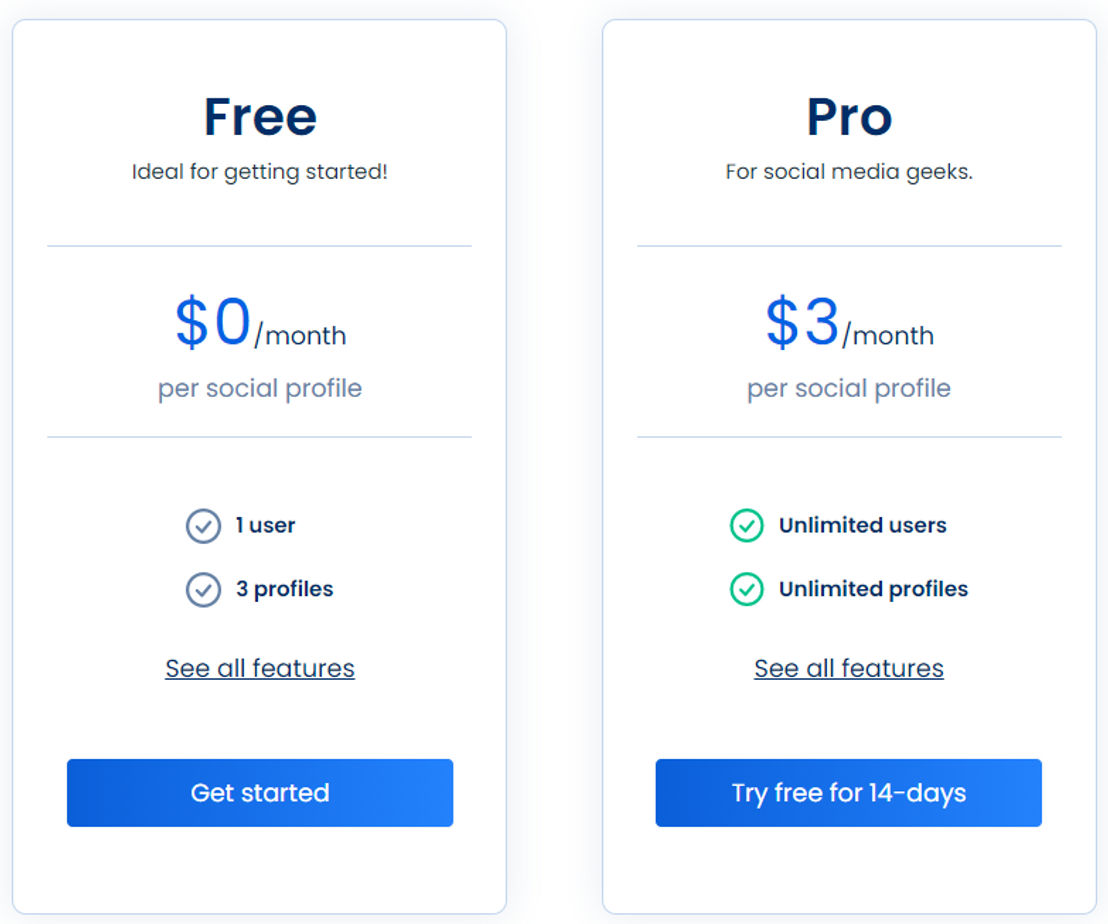 Vista Social pricing