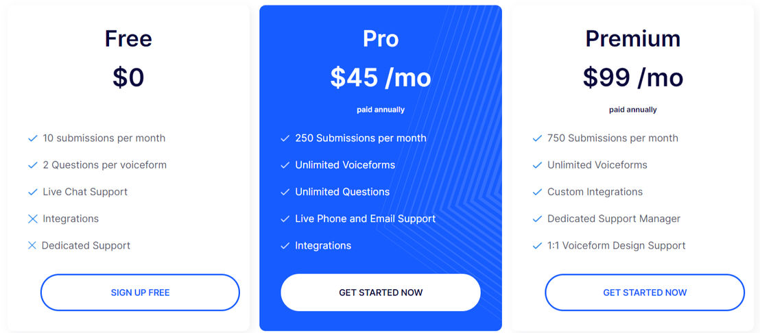 Voiceform pricing