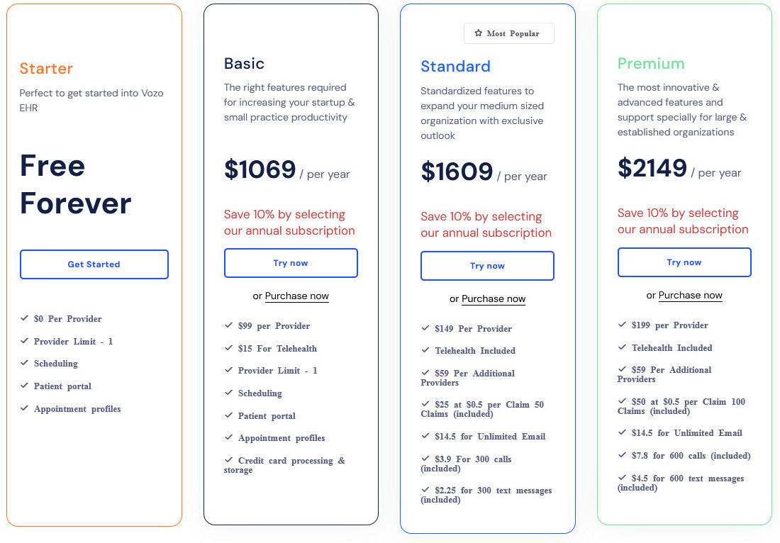 Vozo EHR pricing