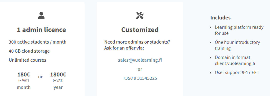 Vuolearning pricing