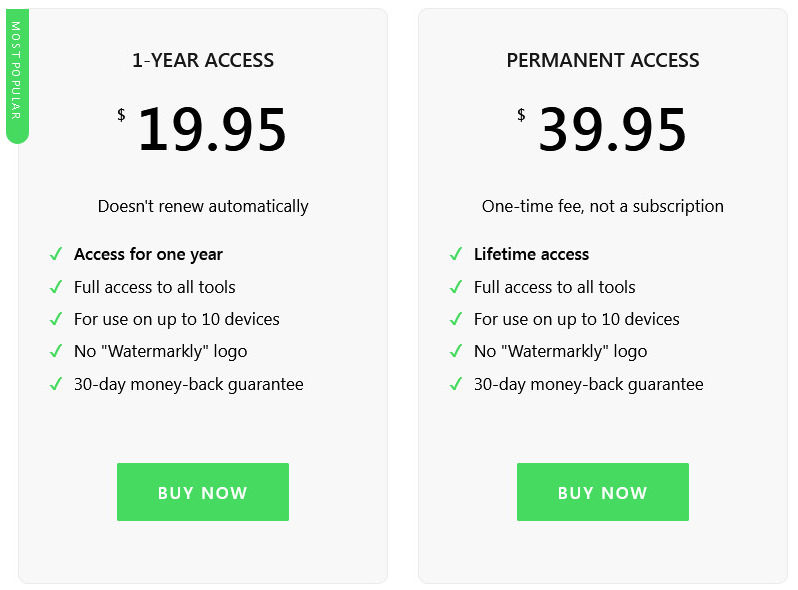 Watermarkly pricing