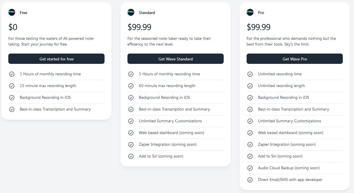 wave-ai-note-taker pricing