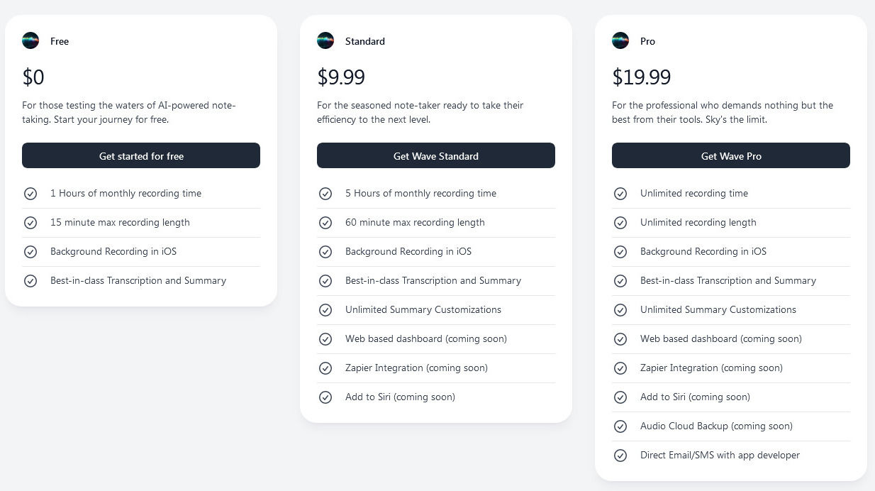 Wave AI Note Taker pricing