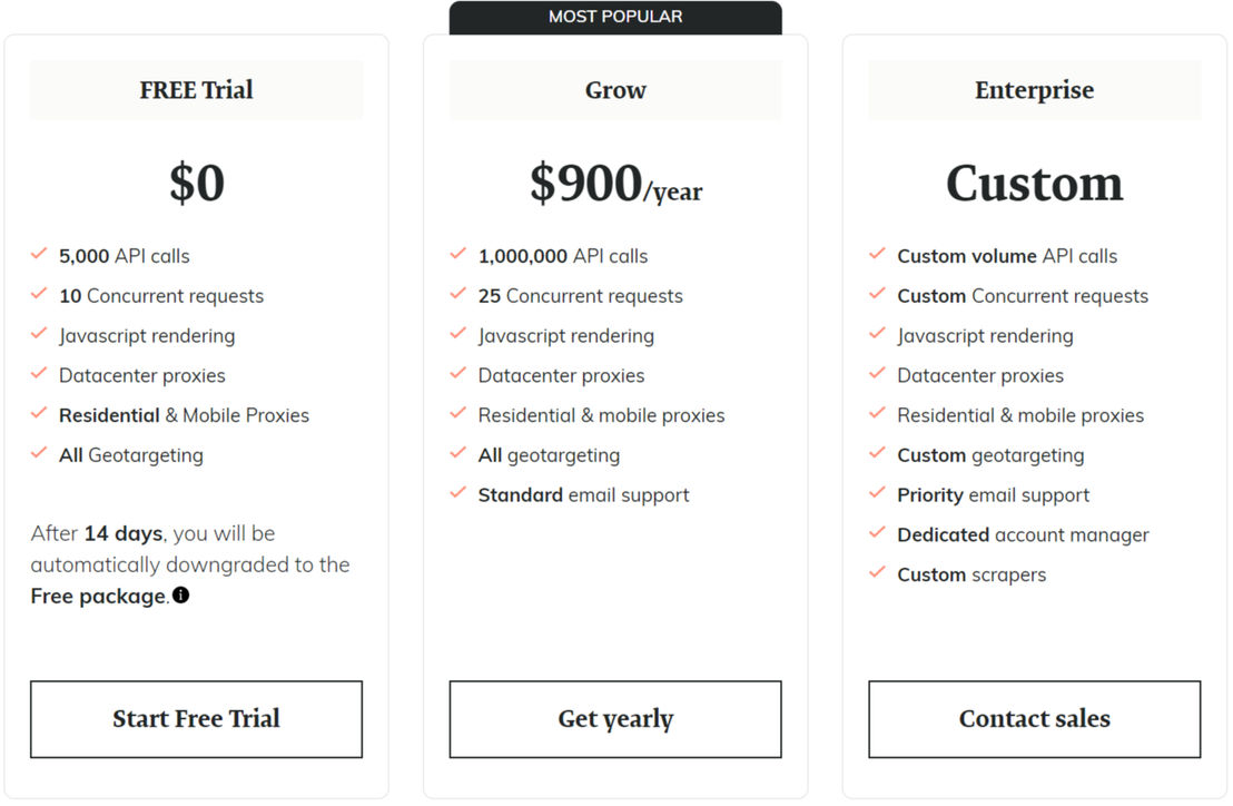 webscrapingapi pricing