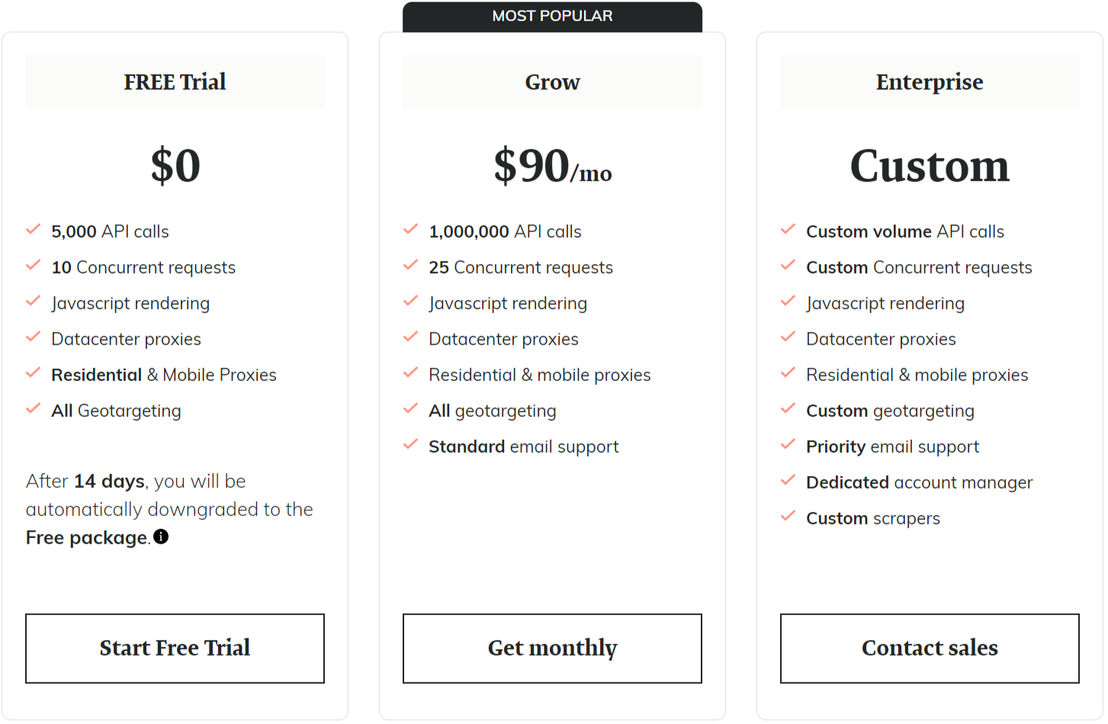 WebScrapingAPI pricing