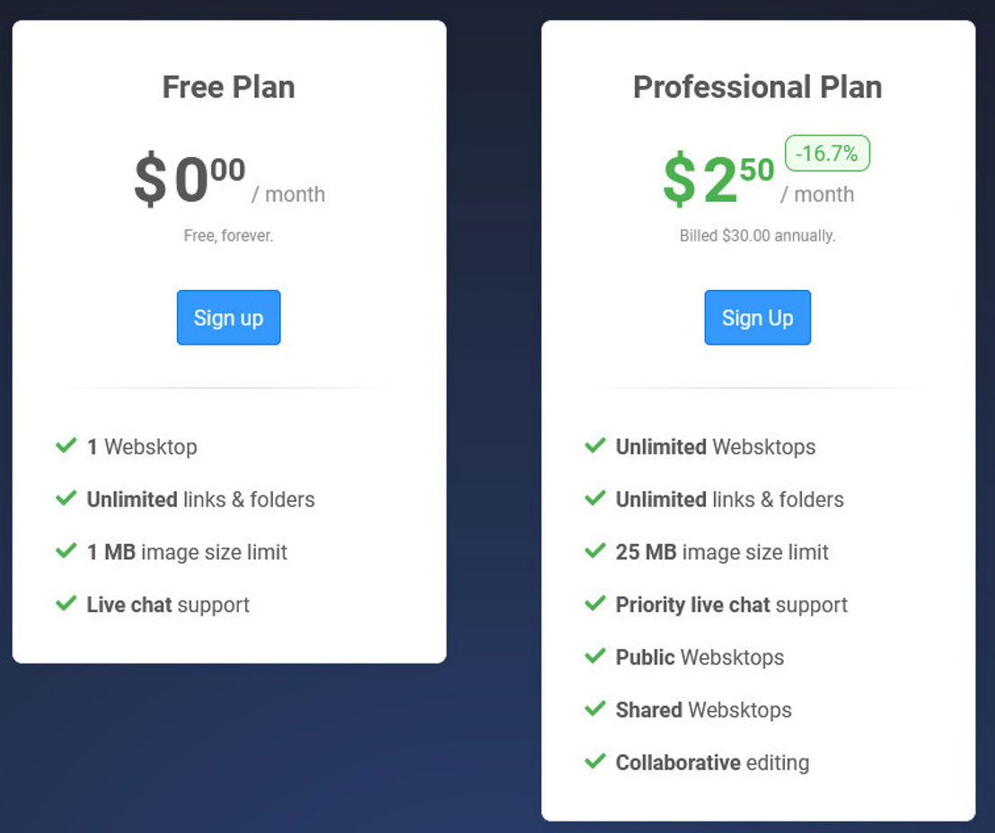 websktop pricing