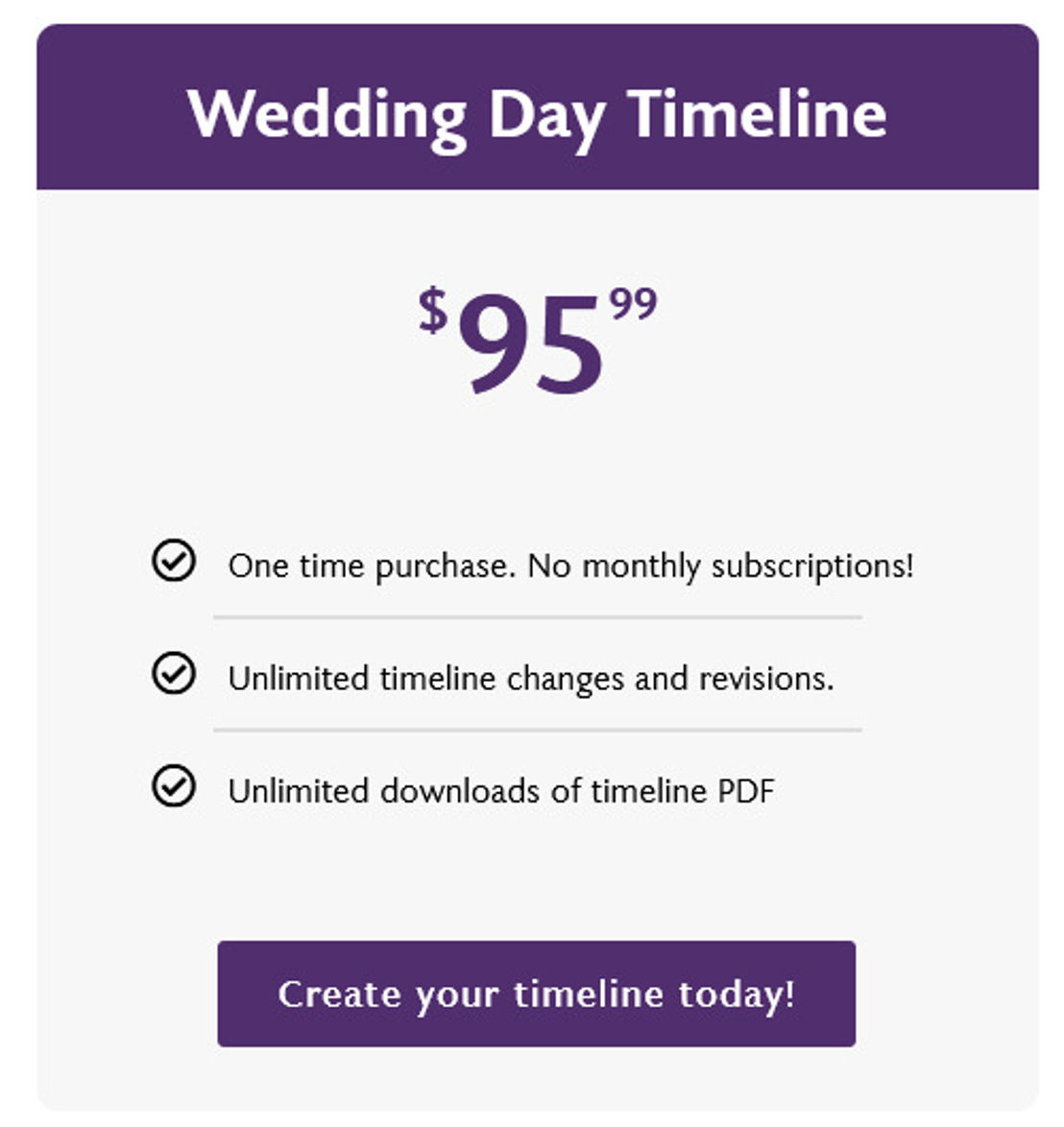 Wedding Day Timeline pricing