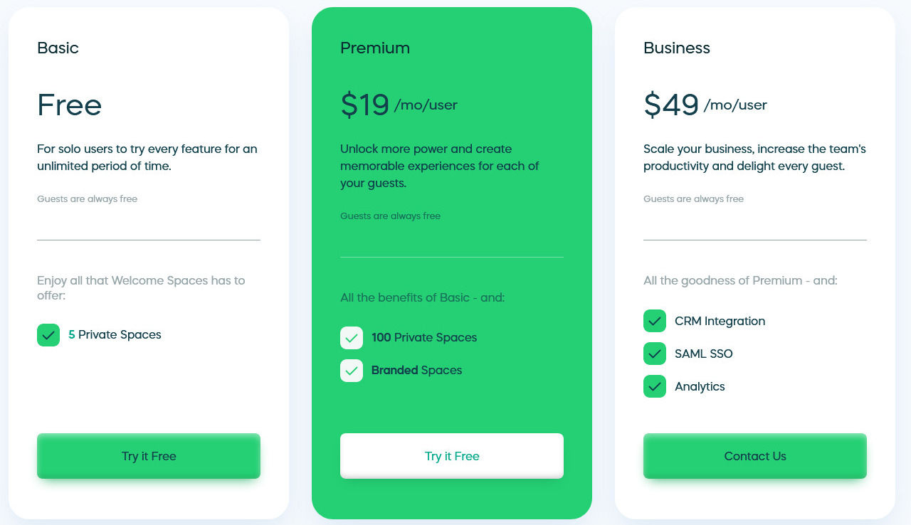 Welcome Spaces pricing