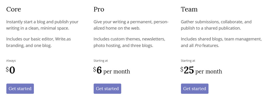 Write.as pricing