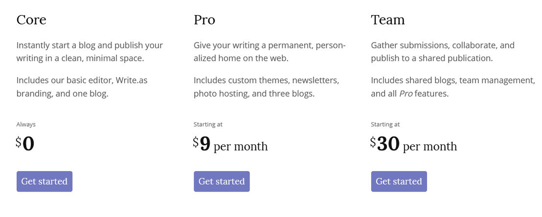 Write.as pricing