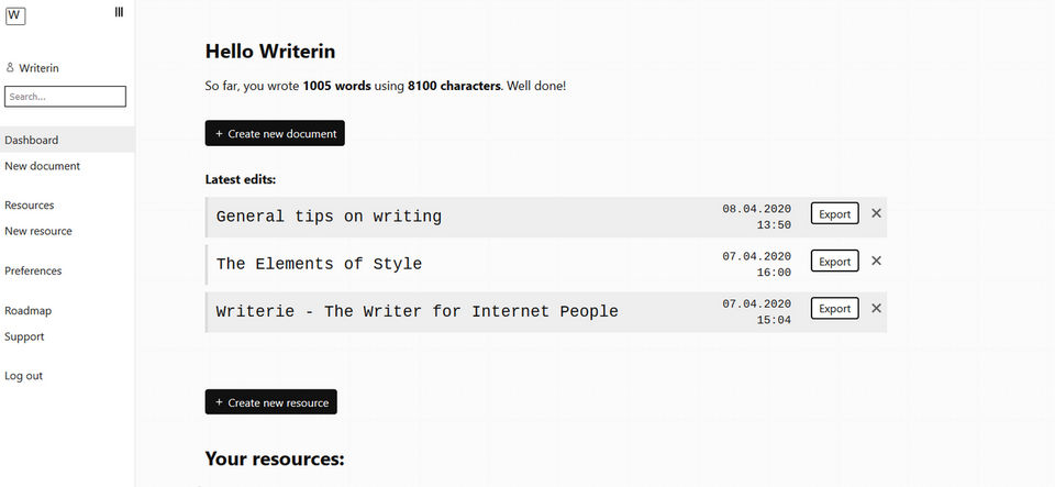 Writerie screenshot