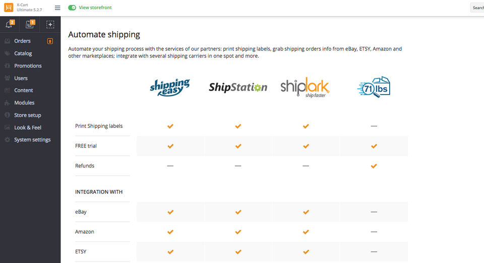 X-Cart screenshot: Automate shipping processes with X-Cart's shipping partners-thumb