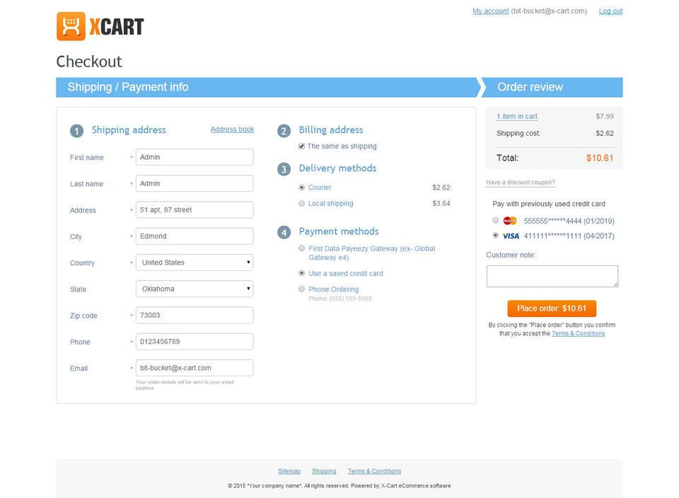 X-Cart screenshot: Customers can checkout securely with X-Cart