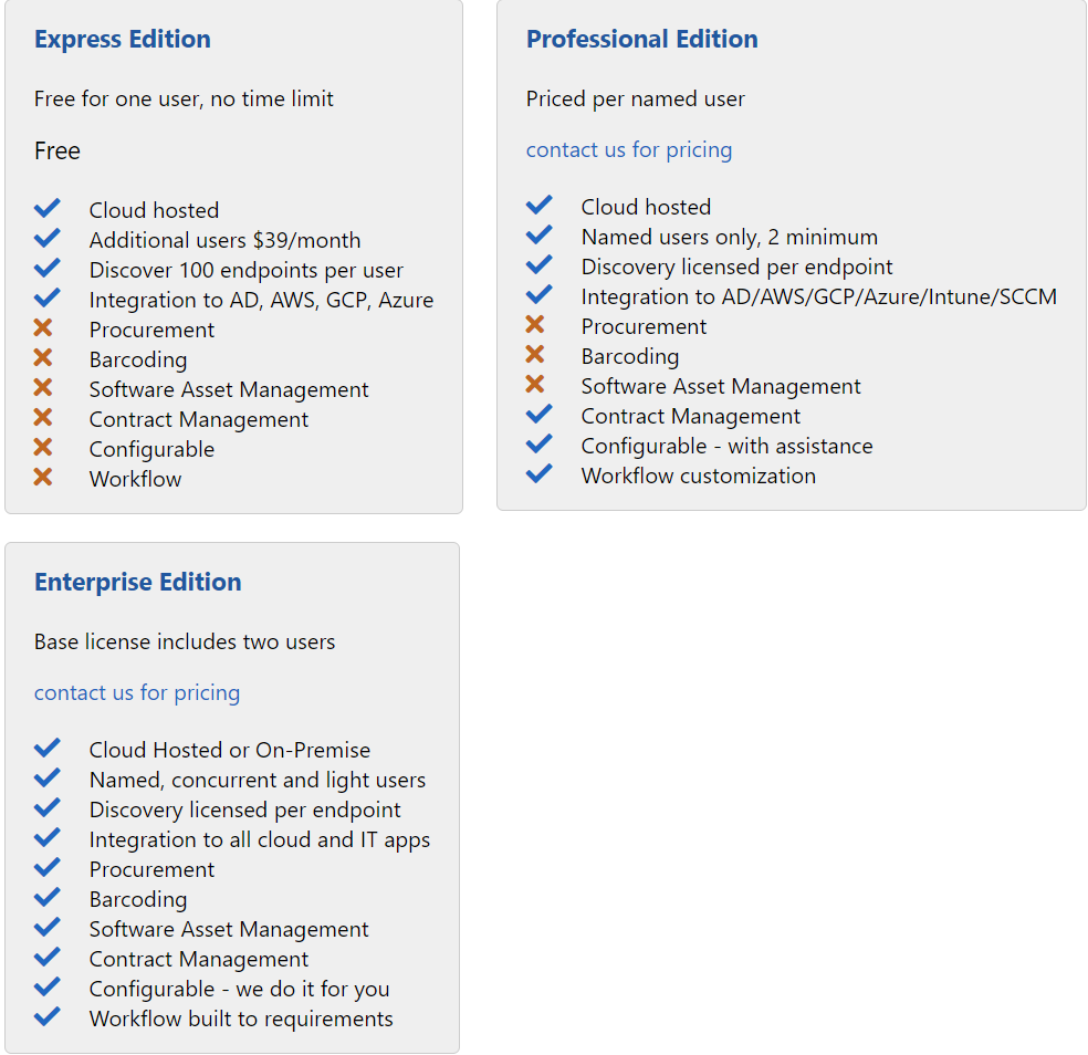 xAssets IT Asset Management pricing