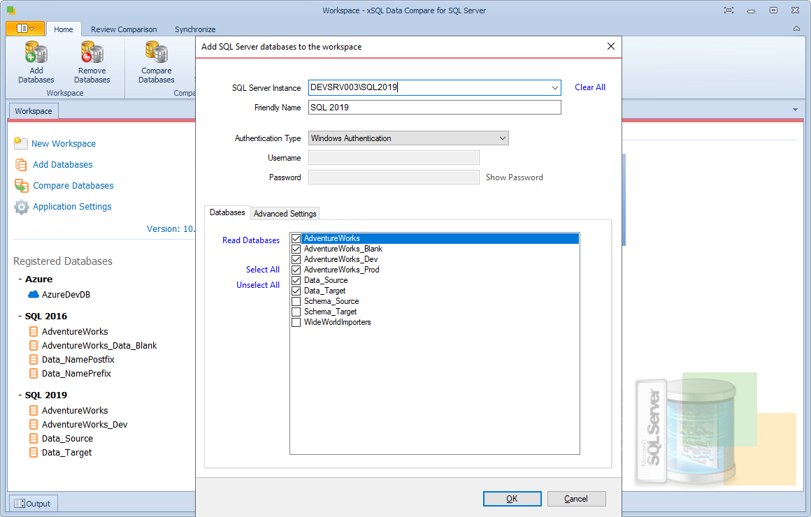 Add SQL Server Database to the Workspace-thumb